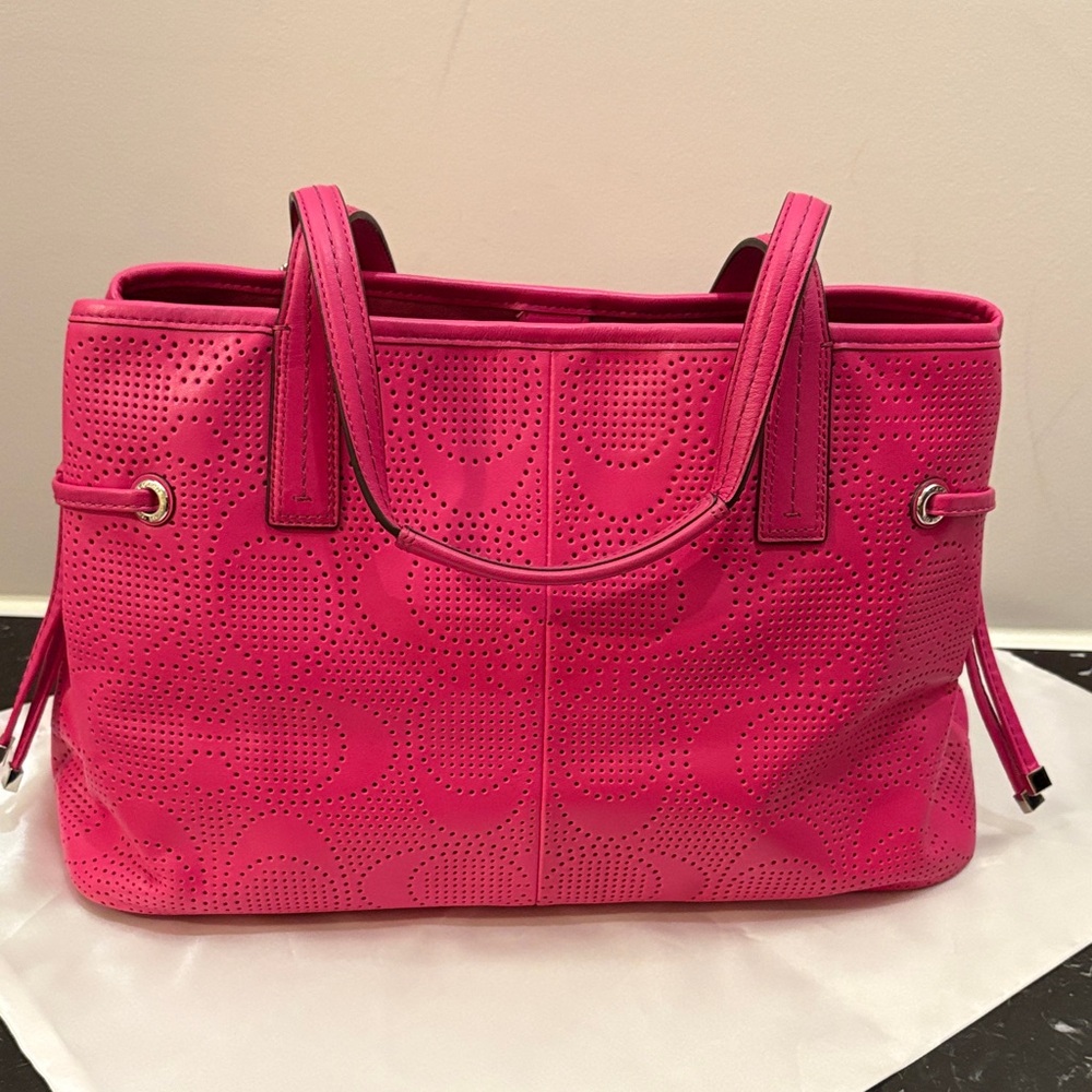 Coach Pink Signature Stripe Perforated Carryall - Picture 3 of 14